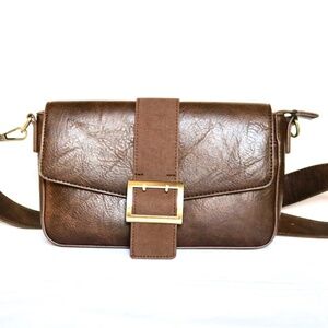 ESPE Yvette Purse Shoulder Handbag Crossbody Brown Vegan Leather Buckle